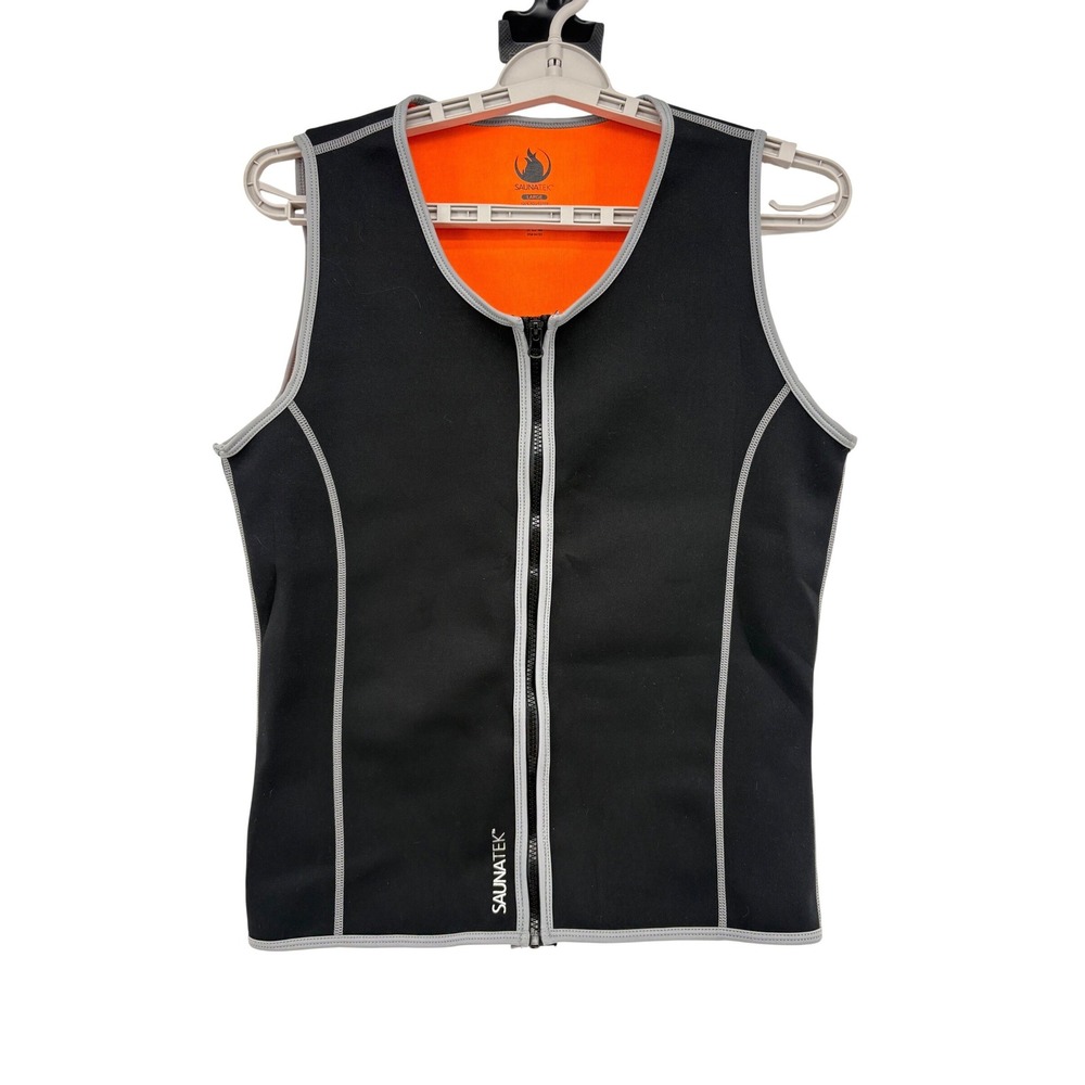 Saunatek Sauna Vest‎ Large Black Orange Zip Front Fitness Sweat Top RN 86183